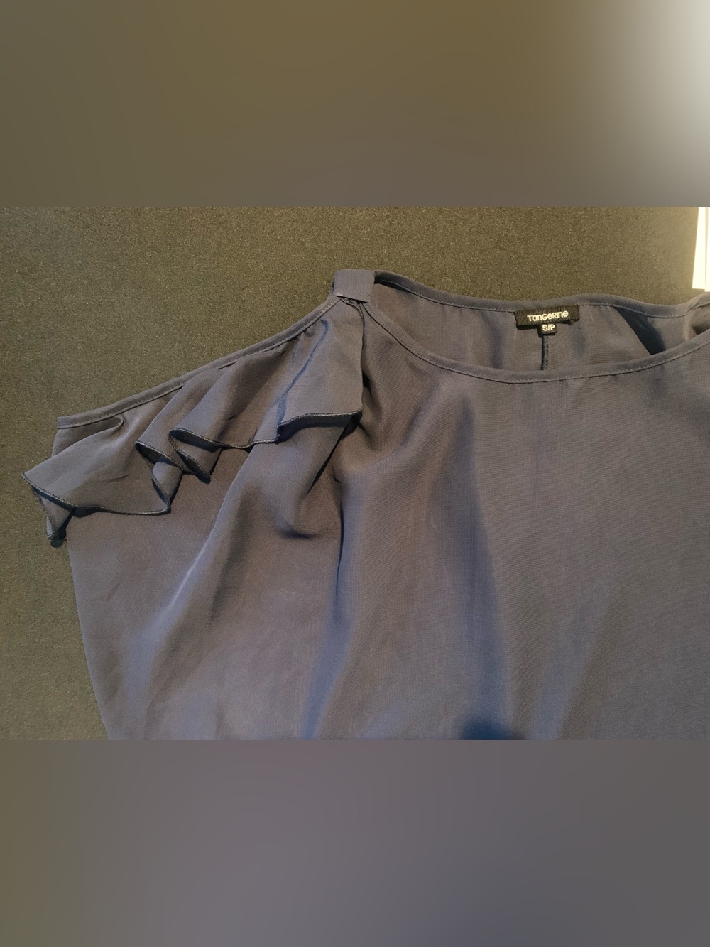 Tangerine Navy Cold-Shoulder Ruffle Top - Picture 6 of 9